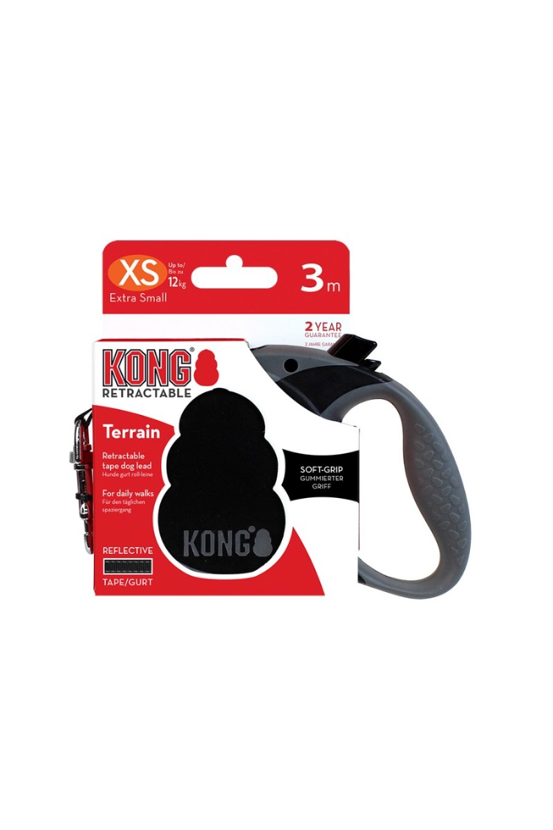 KONG CORREA RETRACTIL TERRAIN X-SMALL NEGRA 12 KG