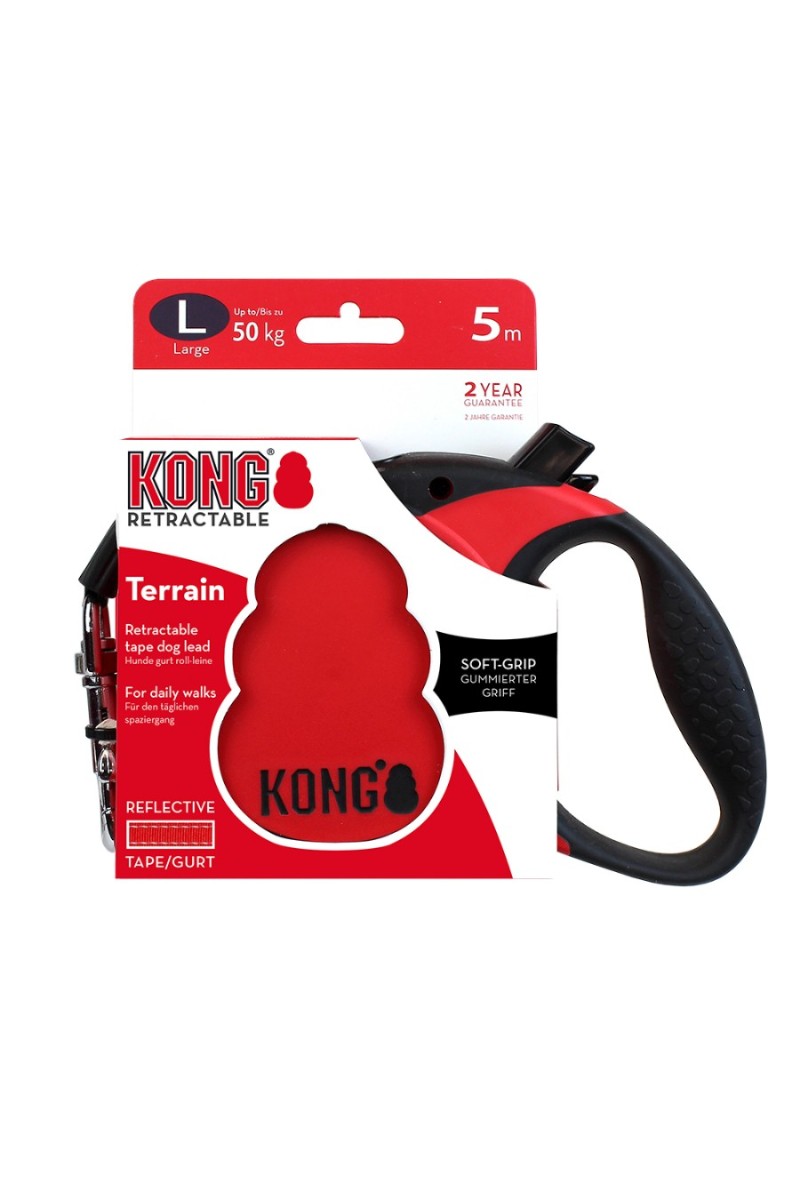 KONG CORREA RETRACTIL TERRAIN LARGE  ROJA 50 KG