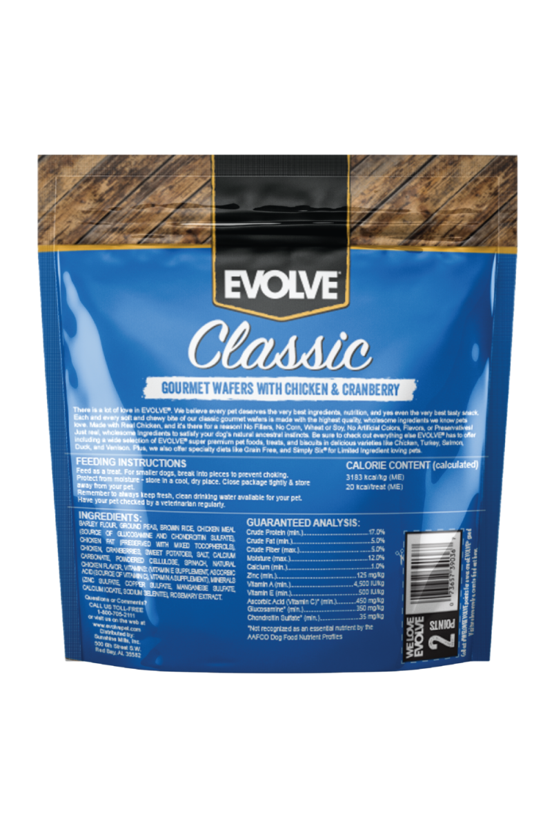 Evolve dog snack classic wafers al horno chicken pollo