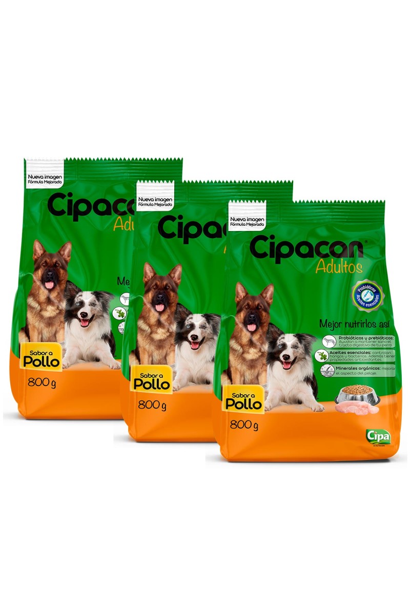 Tripack Cipacan Comida Para Perros Adultos Sabor a Pollo 2.4kg